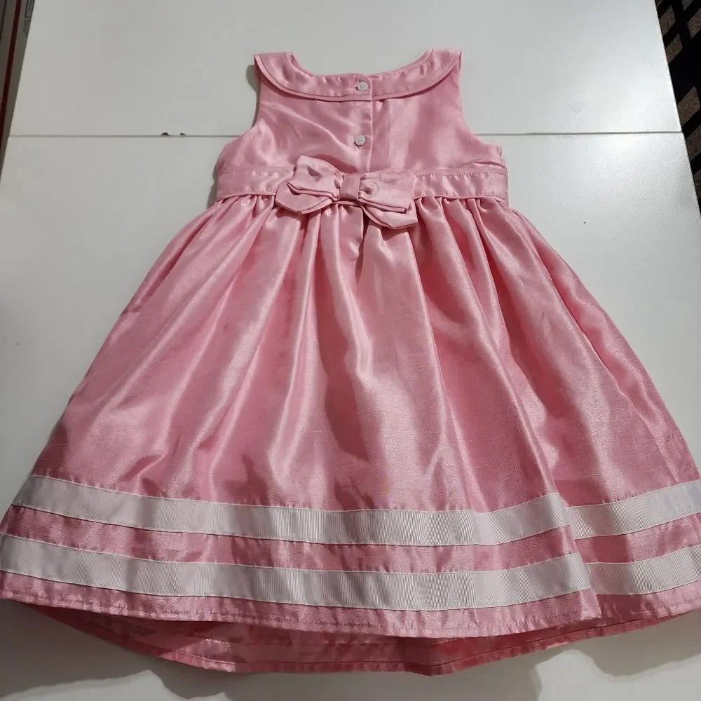 Gymboree Girls Pretty in Pink & White Shiny Formal Ribbed Dress 5t